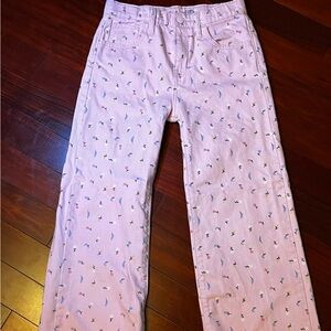 Old Navy Kids High-Rise Baggy Wide Leg Jeans - Light Pink with Multicolor Flower